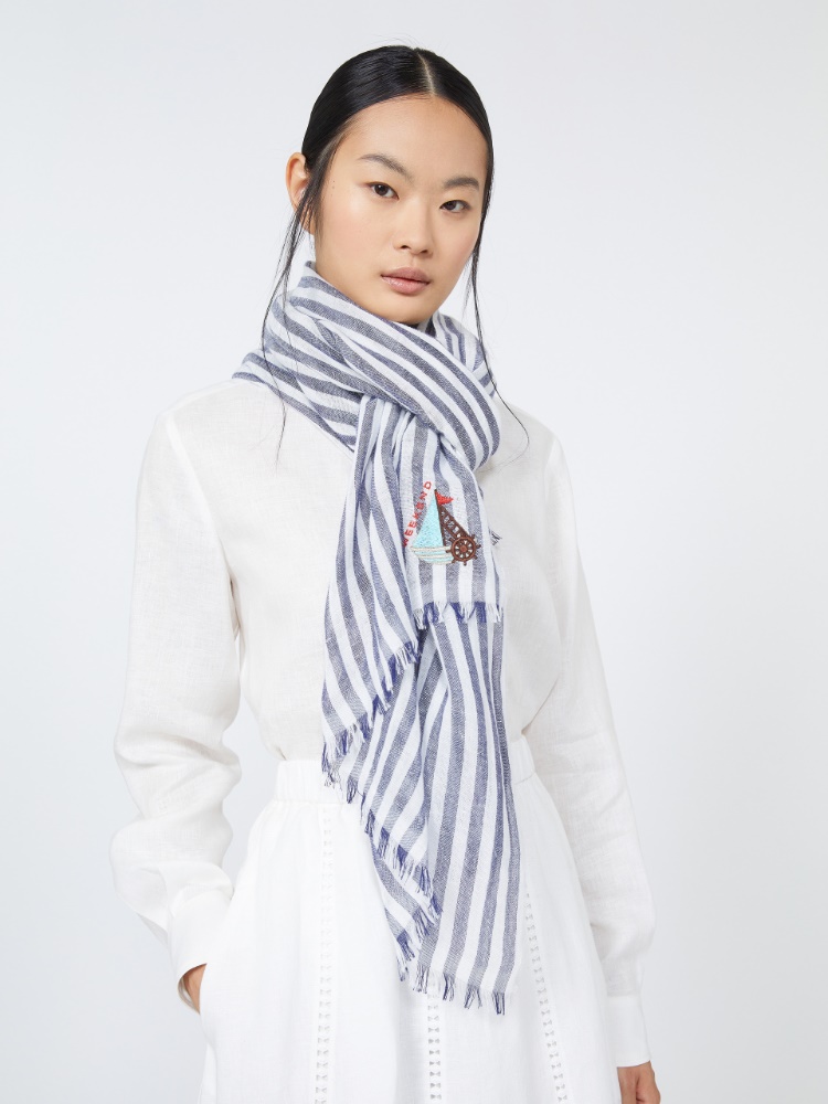 [ペラ] リネン コットン ストール - CORNFLOWER BLUE