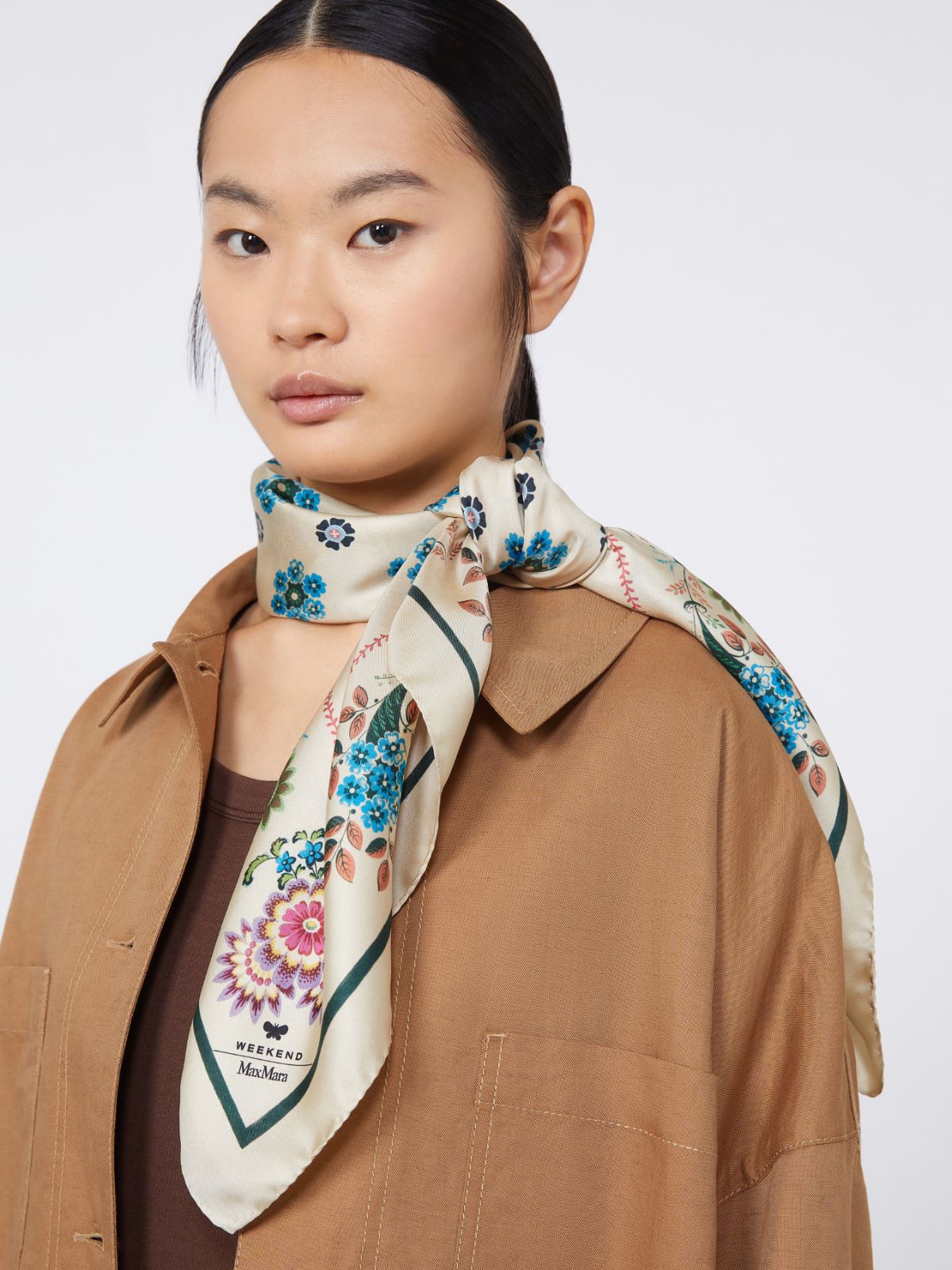 Printed silk twill foulard - BEIGE PINK