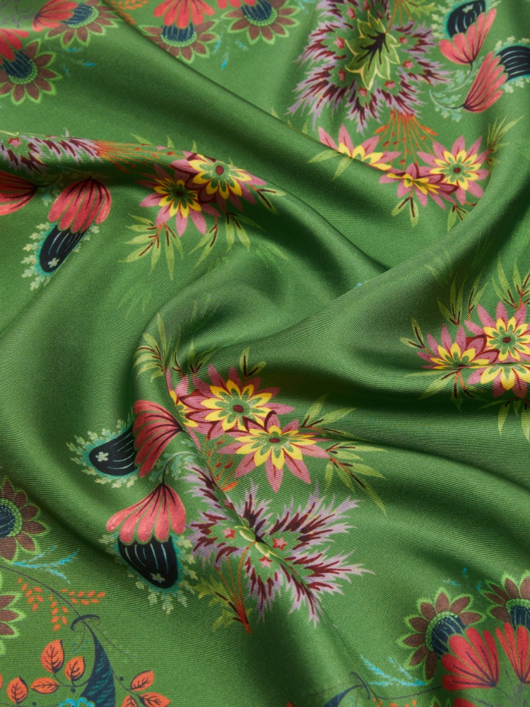 Printed silk twill foulard - GREEN - 3