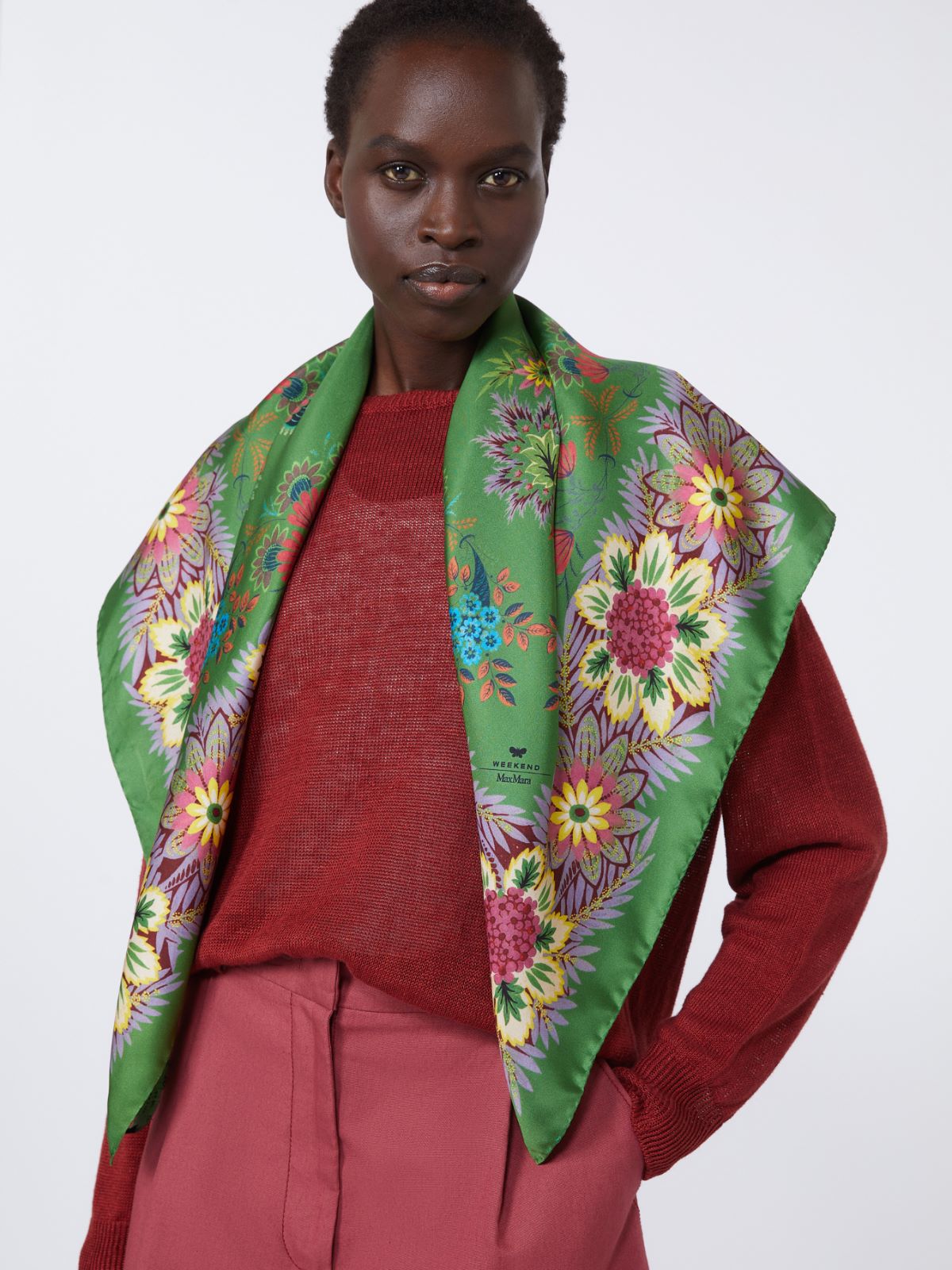 Printed silk twill foulard - GREEN