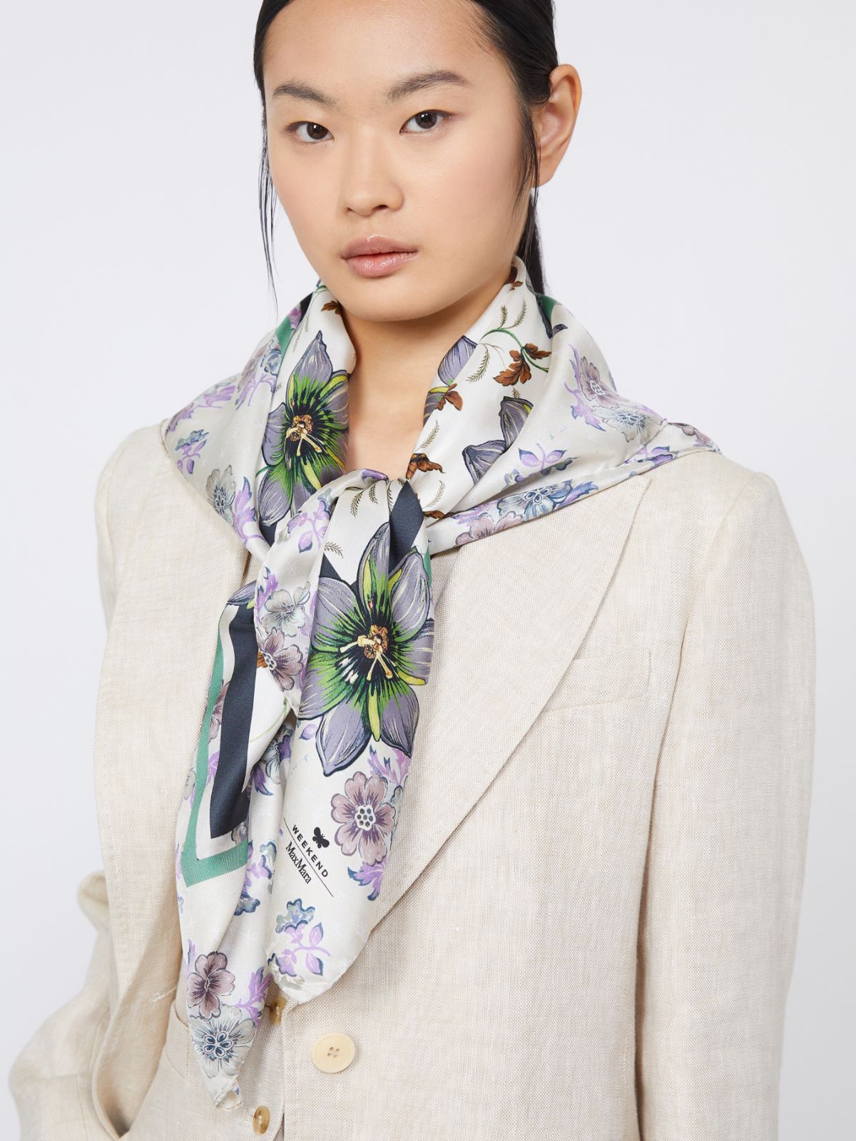 Printed silk twill foulard - IVORY - 4
