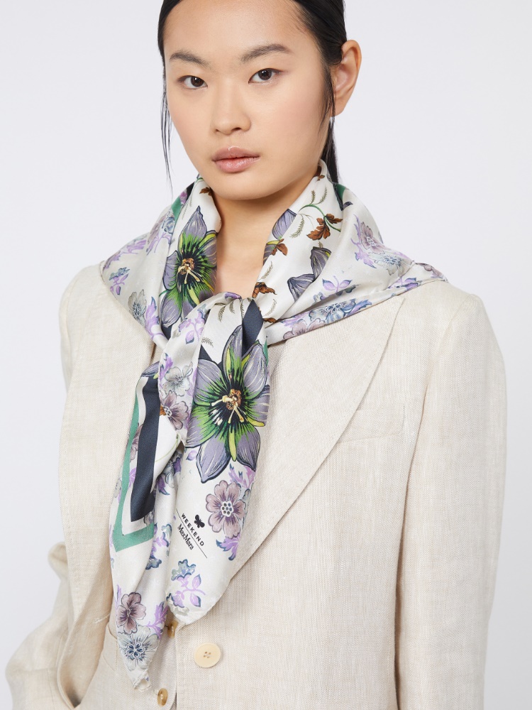 Printed silk twill foulard - IVORY - 4