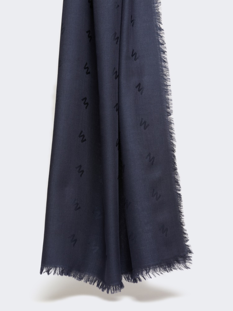 Jacquard-knit wool and silk shawl - MIDNIGHTBLUE - Max Mara