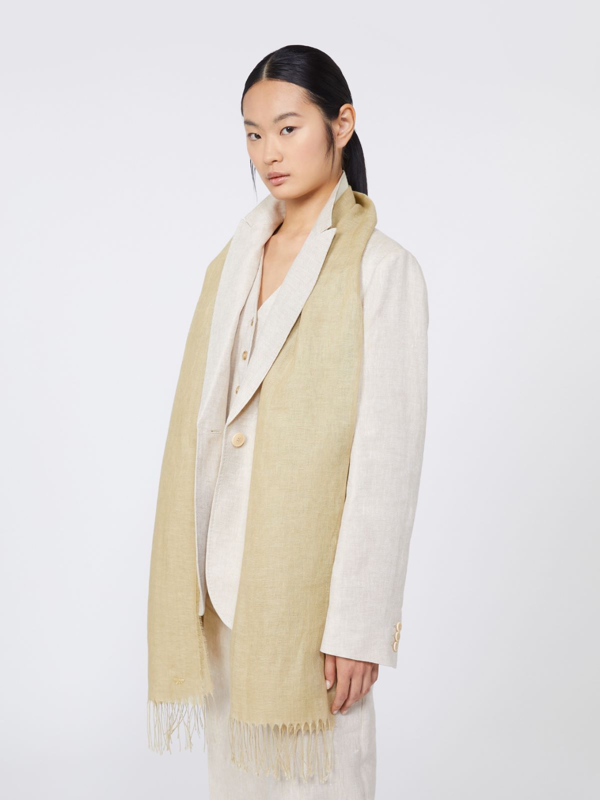 Linen stole with fringes - BEIGE - Max Mara - 9