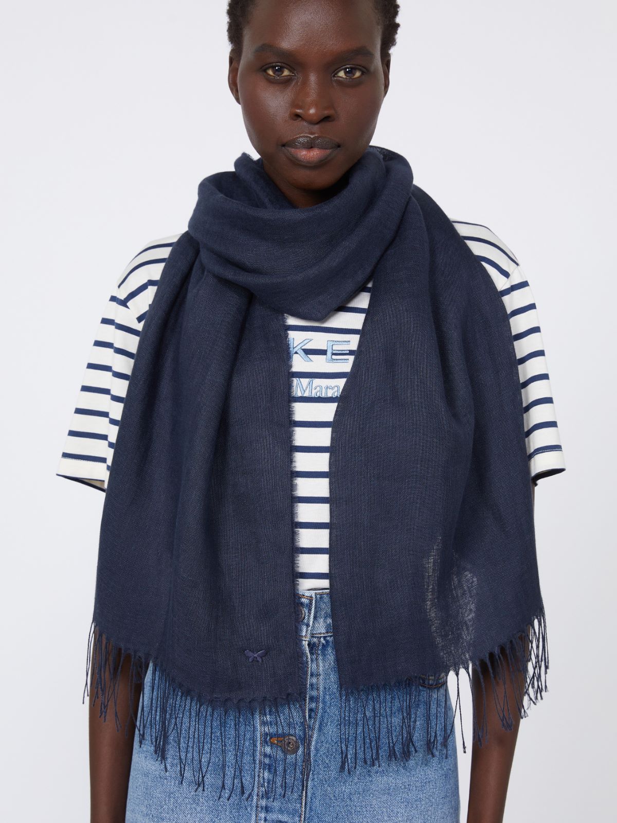 Linen stole with fringes - MIDNIGHTBLUE - Max Mara - 9