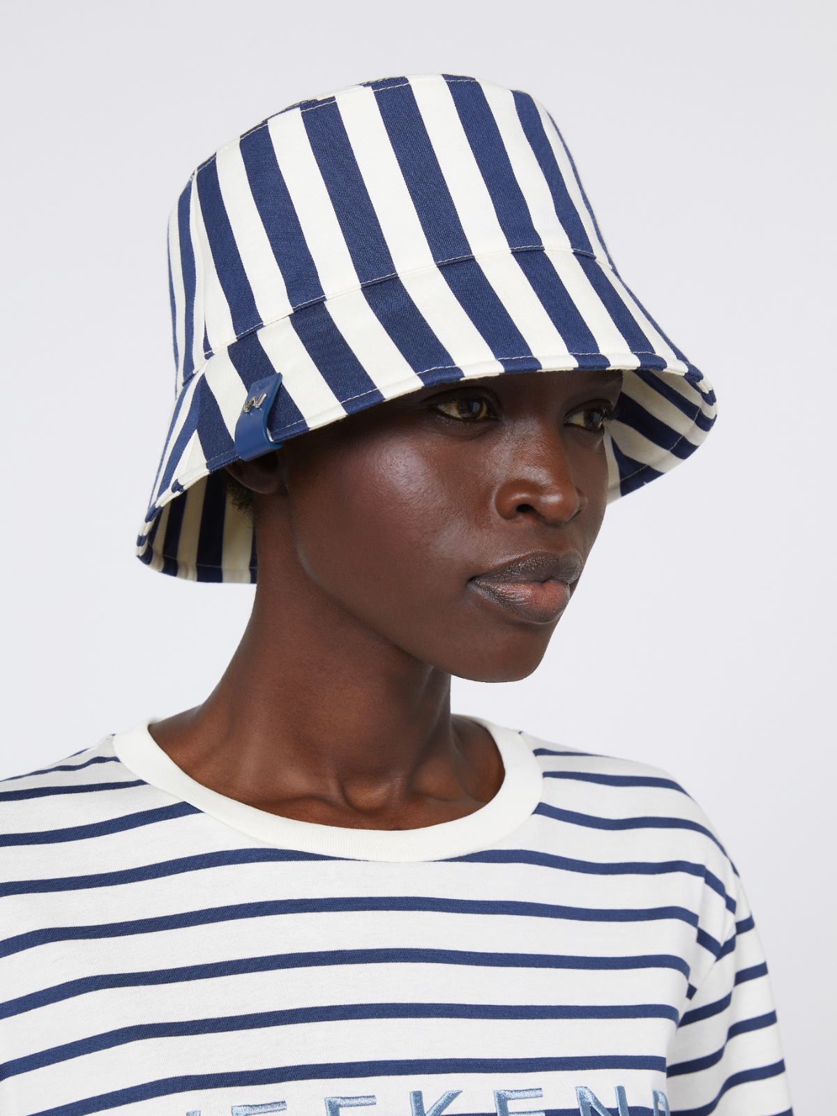 Striped cotton cloche hat - ULTRAMARINE