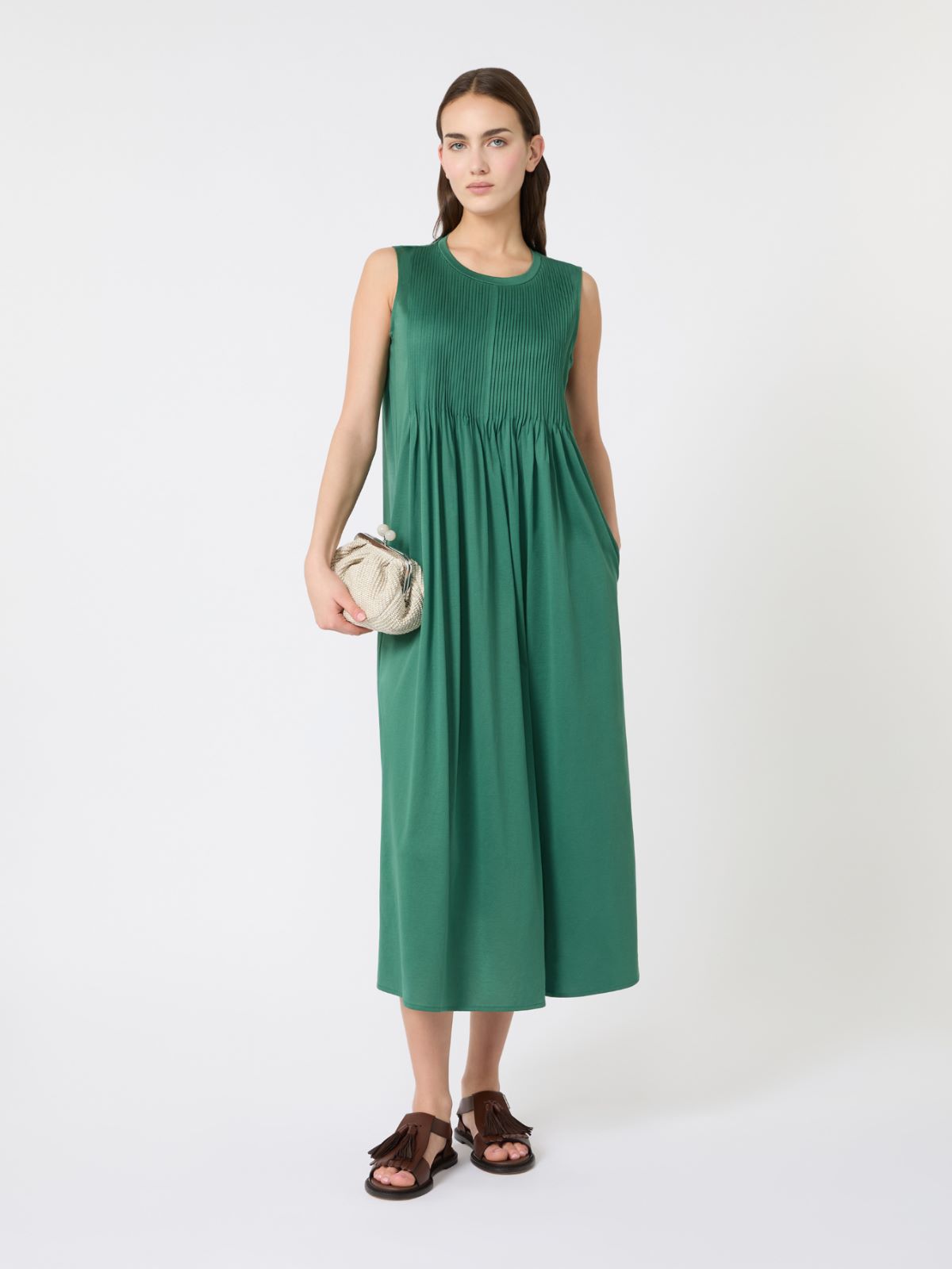 Cotton jersey fluid dress - GREEN - Max Mara