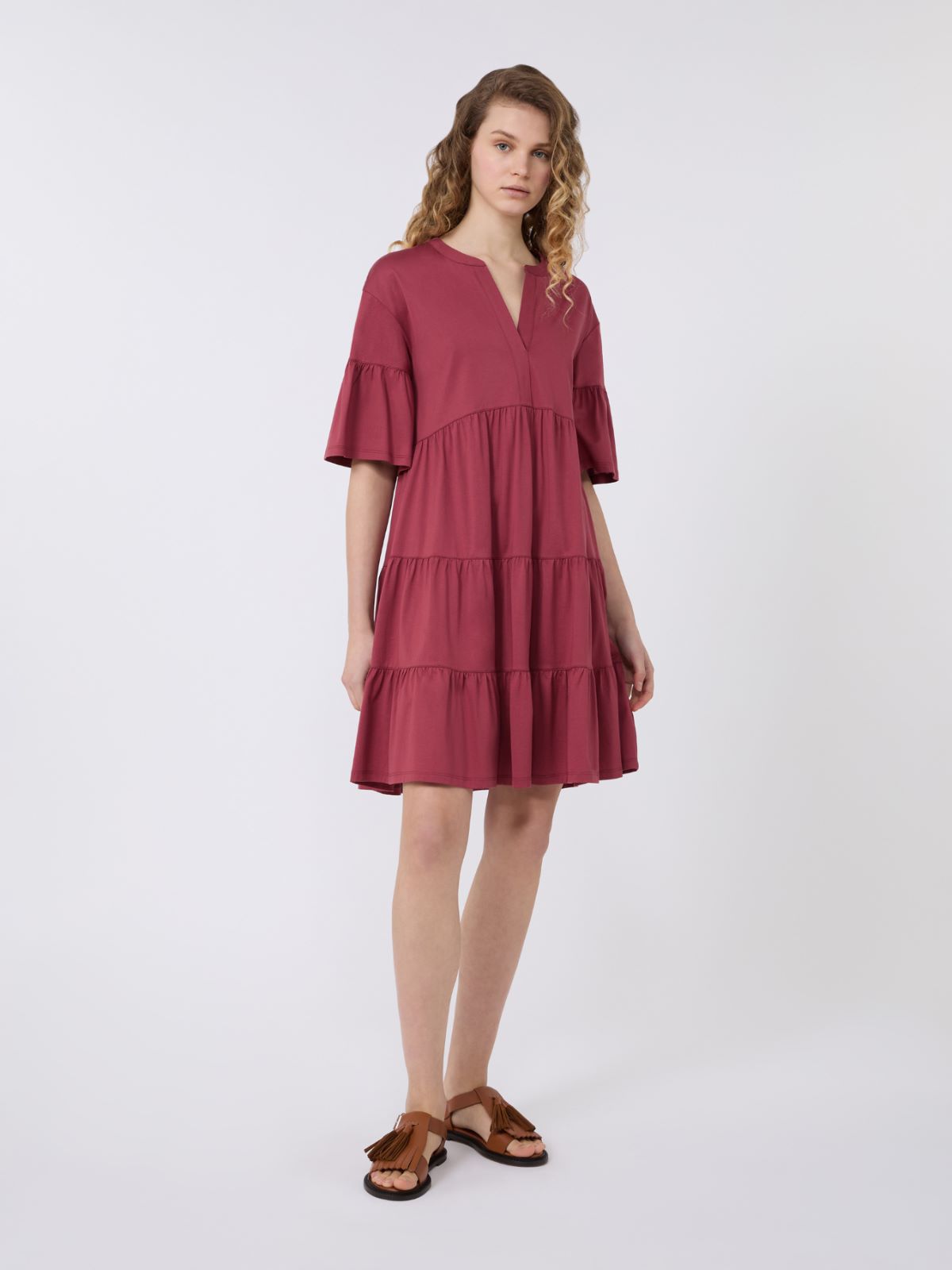 Cotton jersey kaftan dress - CHERRY - 2