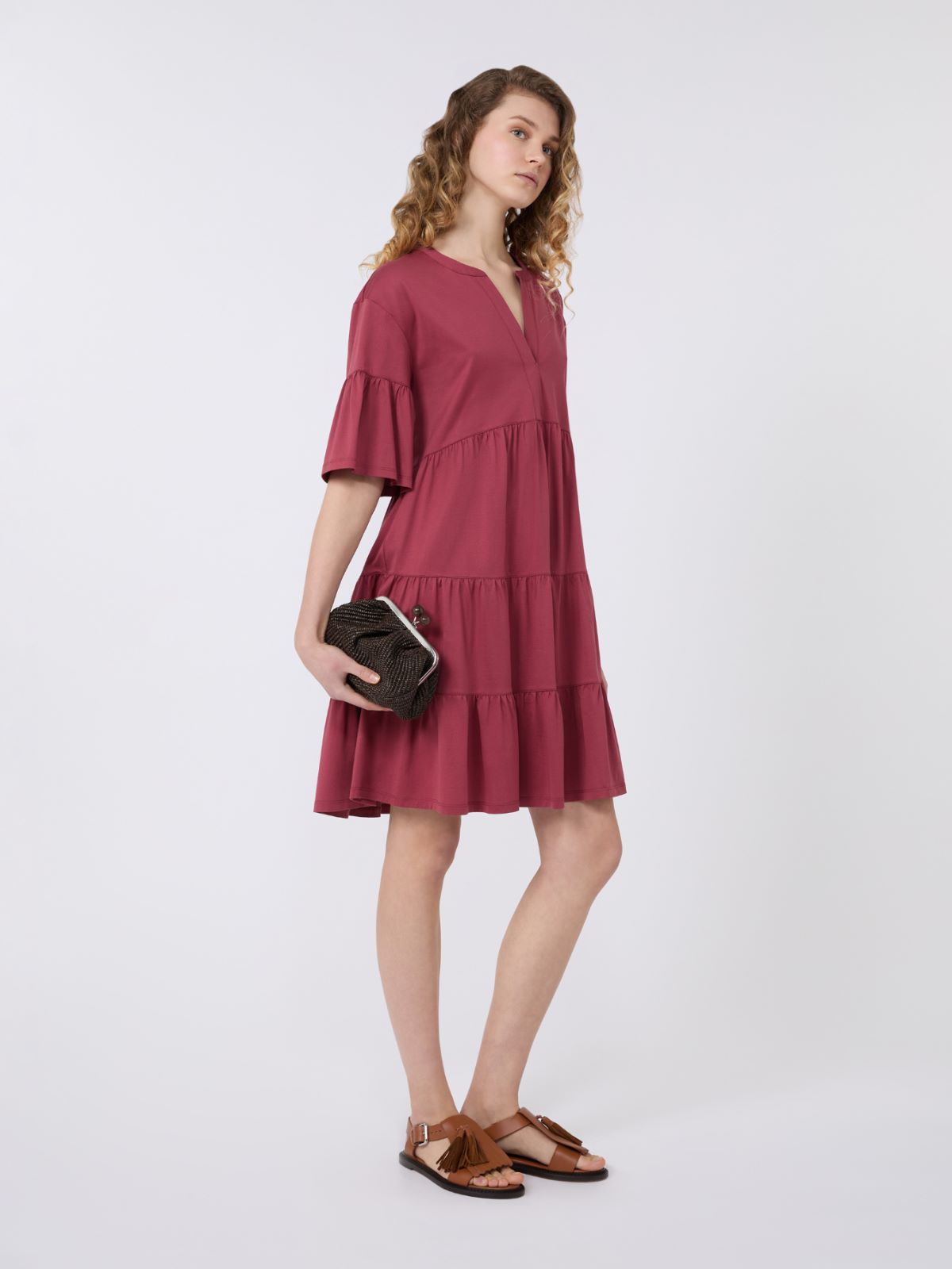 Cotton jersey kaftan dress - CHERRY