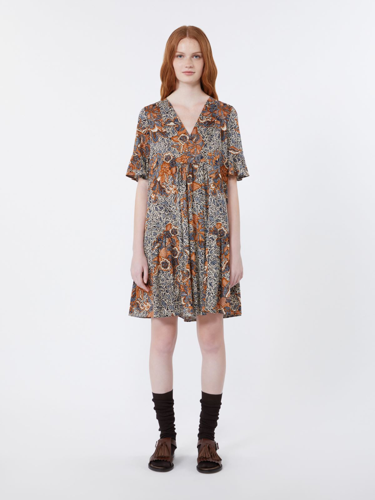 Printed cotton jersey dress - NAVY - Max Mara - 2