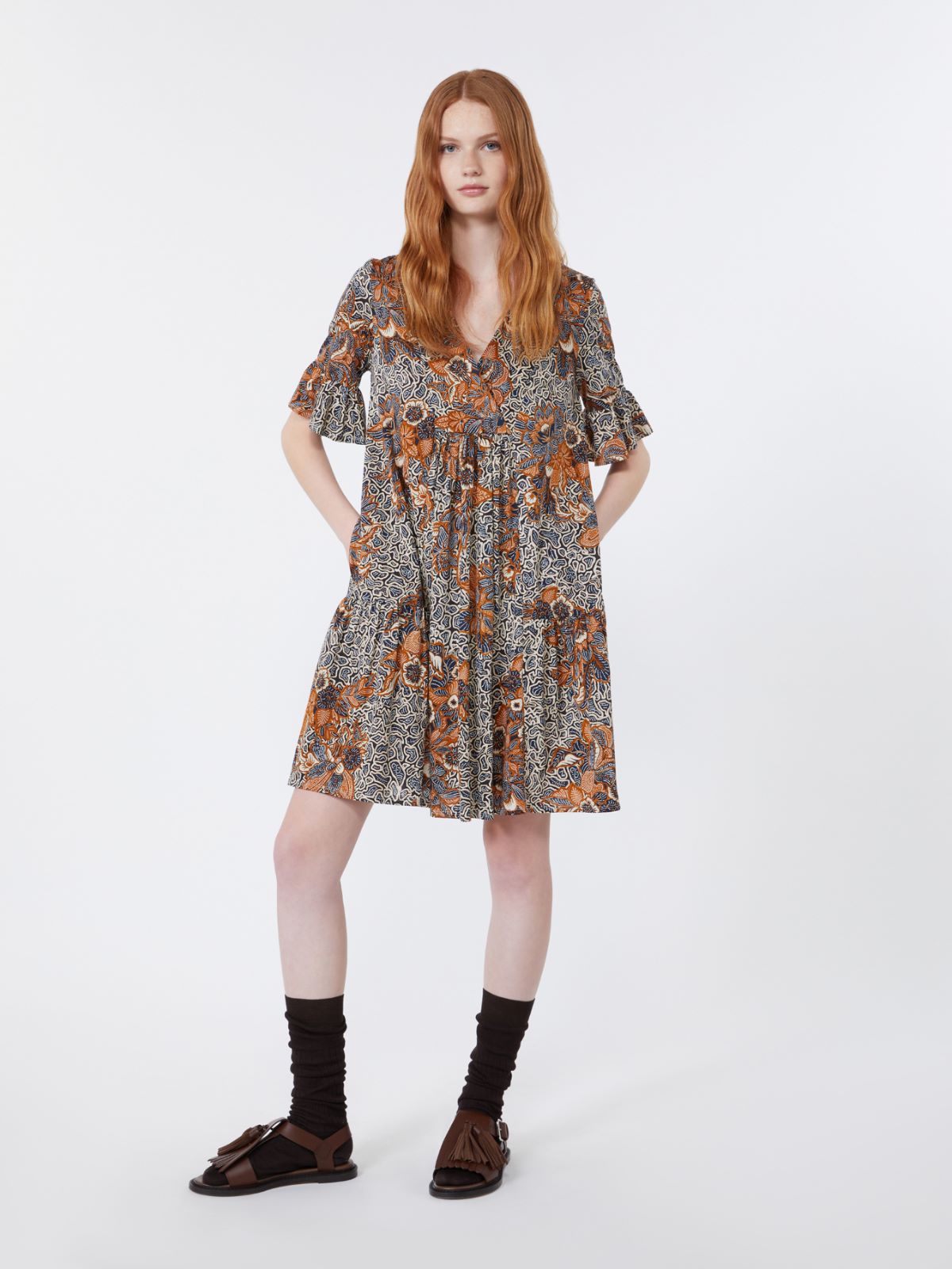 Printed cotton jersey dress - NAVY