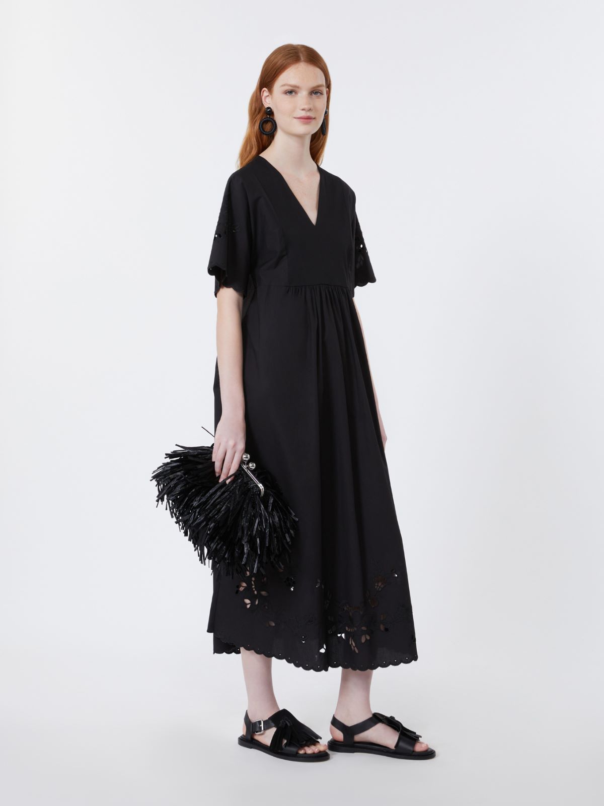Cotton poplin and jersey dress - BLACK