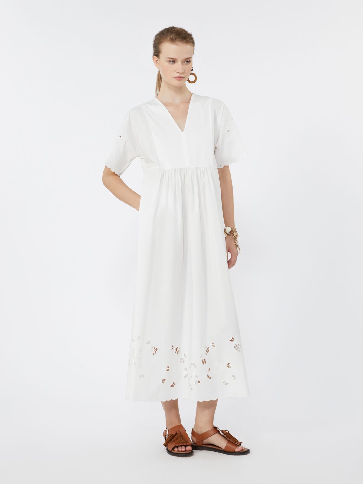 Cotton poplin and jersey dress - WHITE