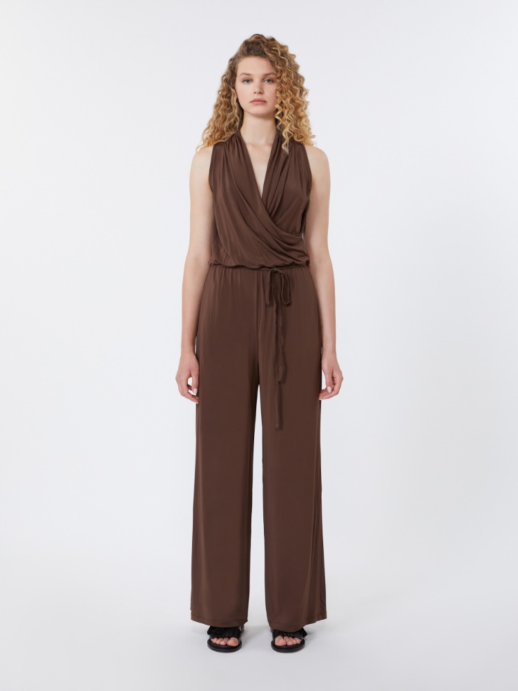 Viscose jersey jumpsuit - CHOCOLATE - 2