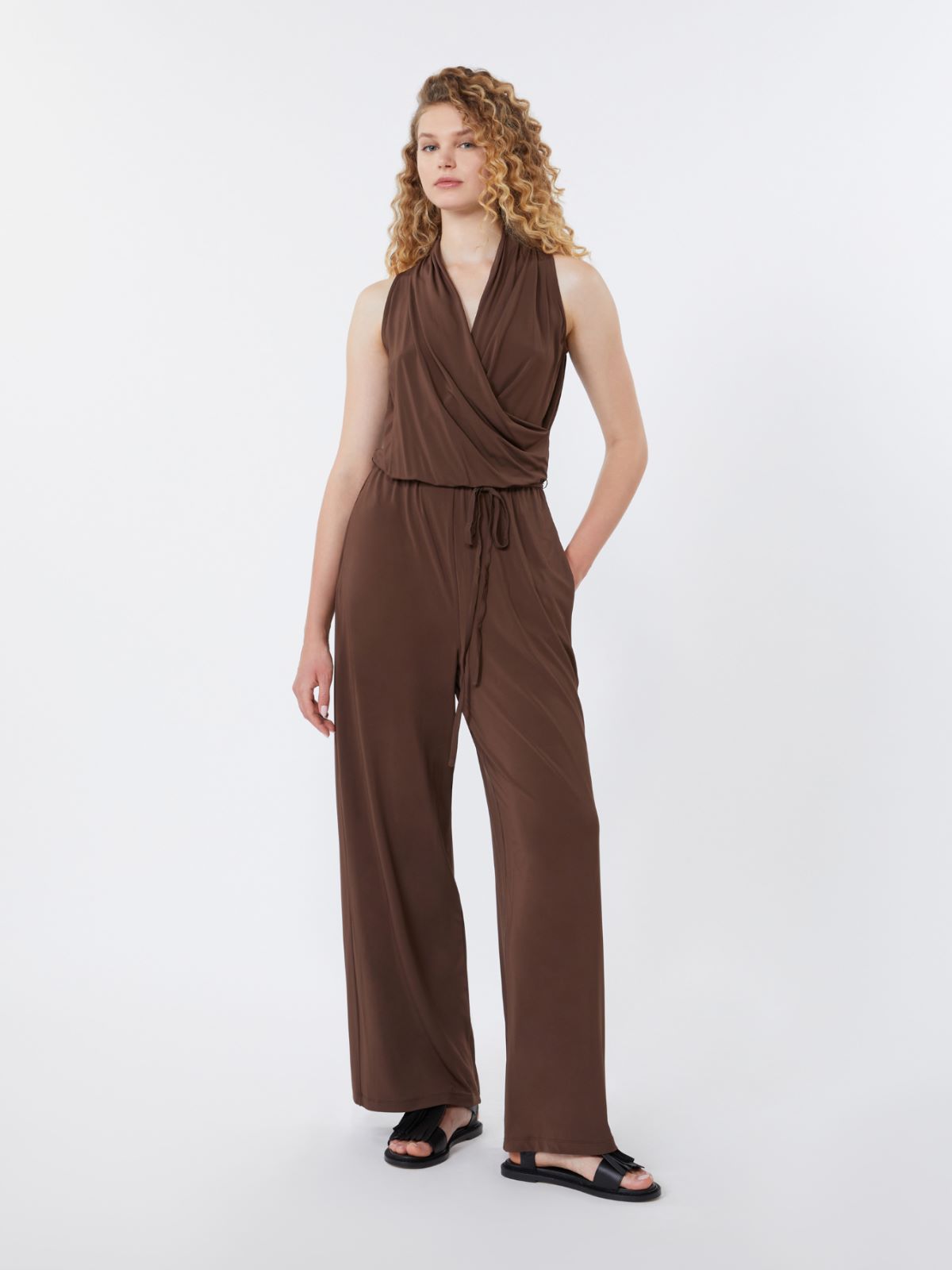 Viscose jersey jumpsuit - CHOCOLATE