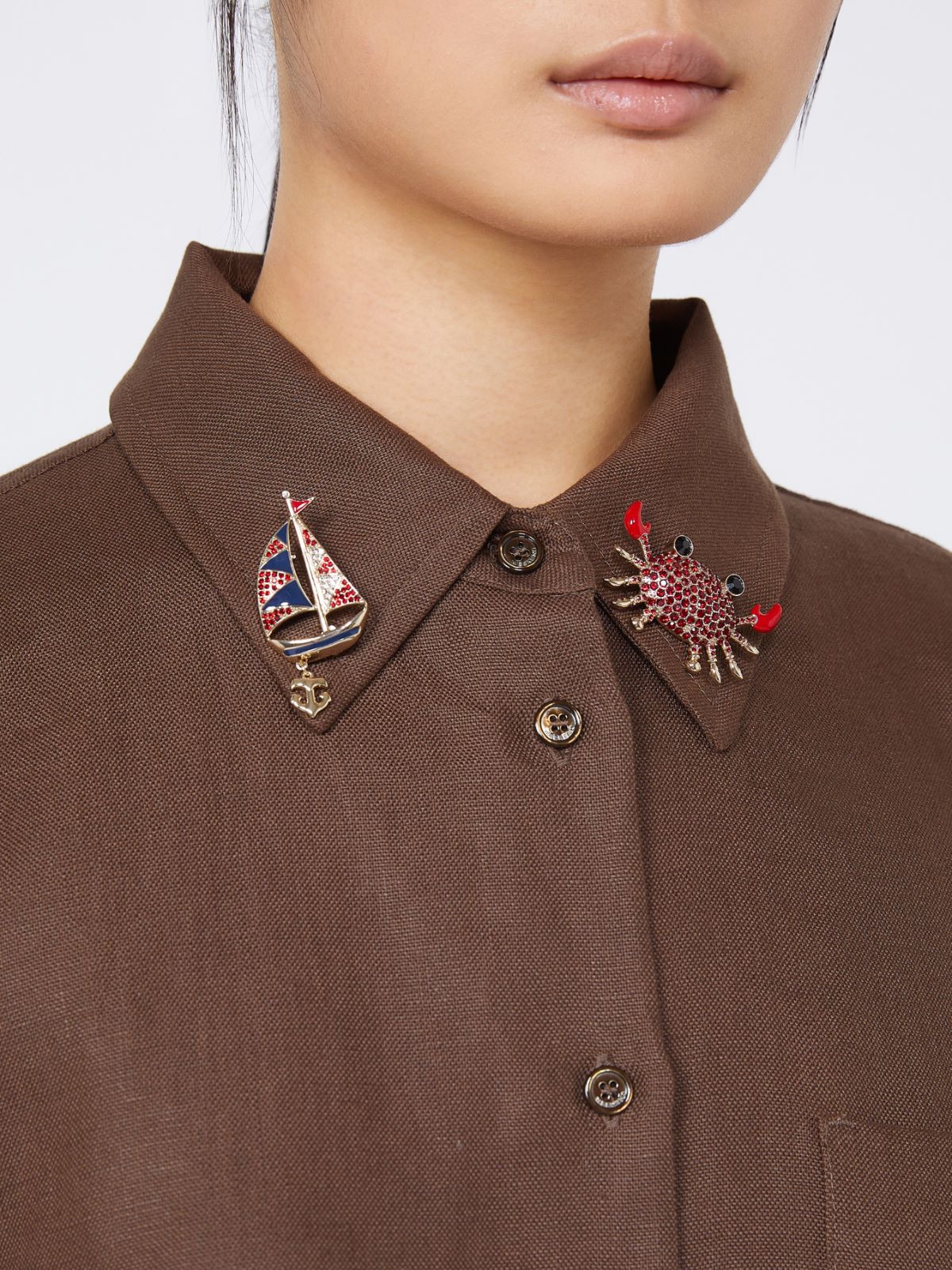 Metal brooch with rhinestones - SKY BLUE - Max Mara - 3