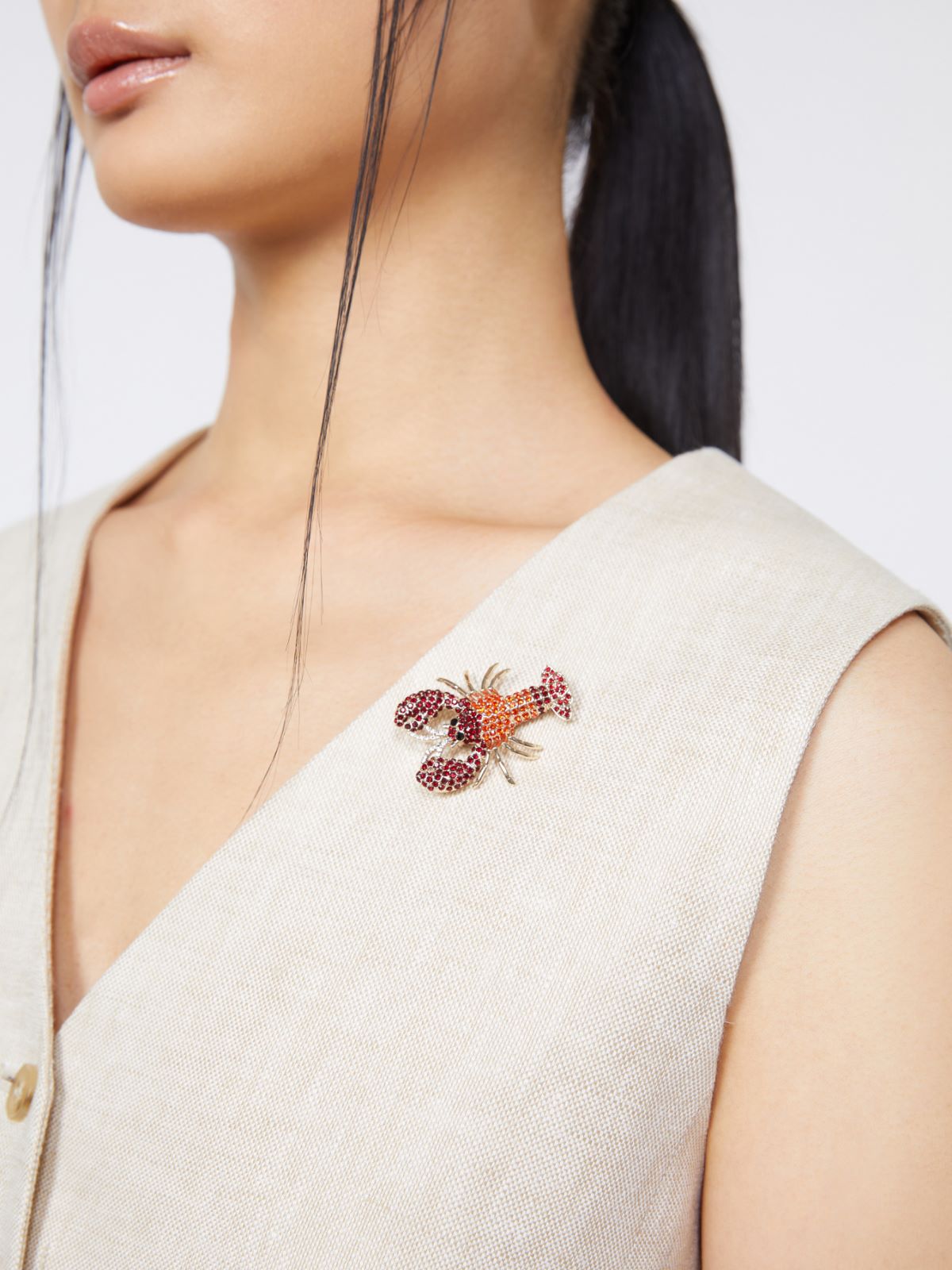 Metal brooch with rhinestones - DARK RED - Max Mara - 3