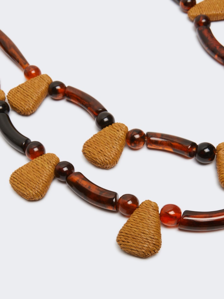 Raffia and resin necklace - CARAMEL - 2