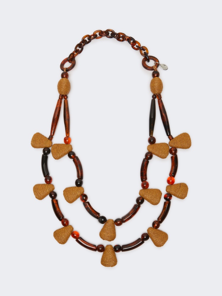 Raffia and resin necklace - CARAMEL - 1