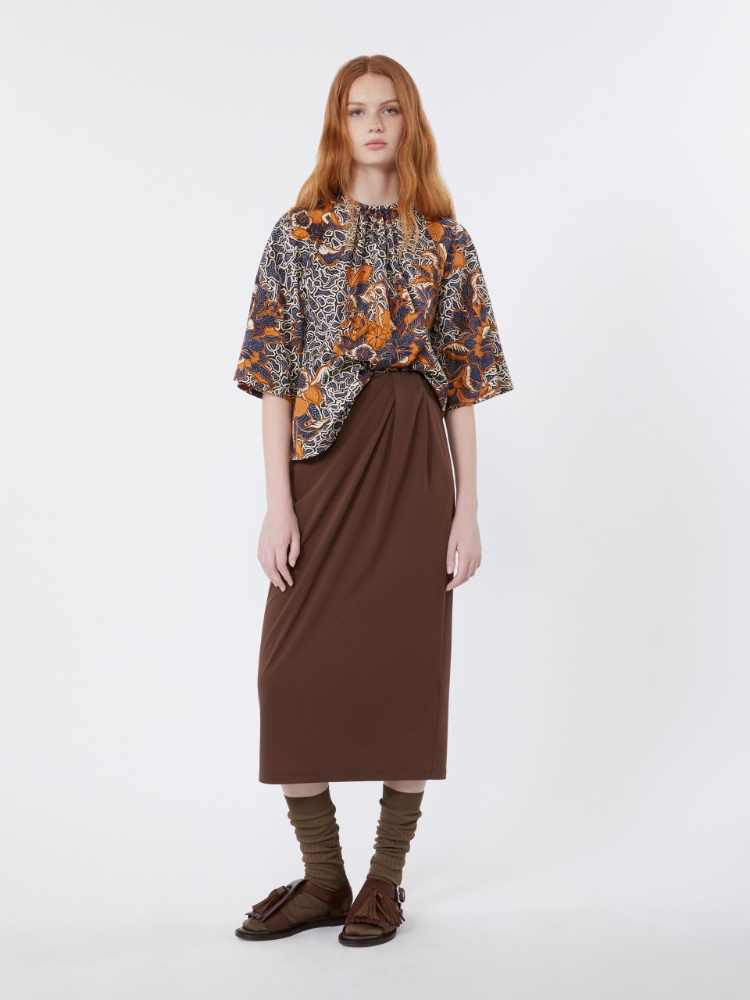 [ラッポレ] リヨセル ビスコース ジャージー スカート - CHOCOLATE - 1