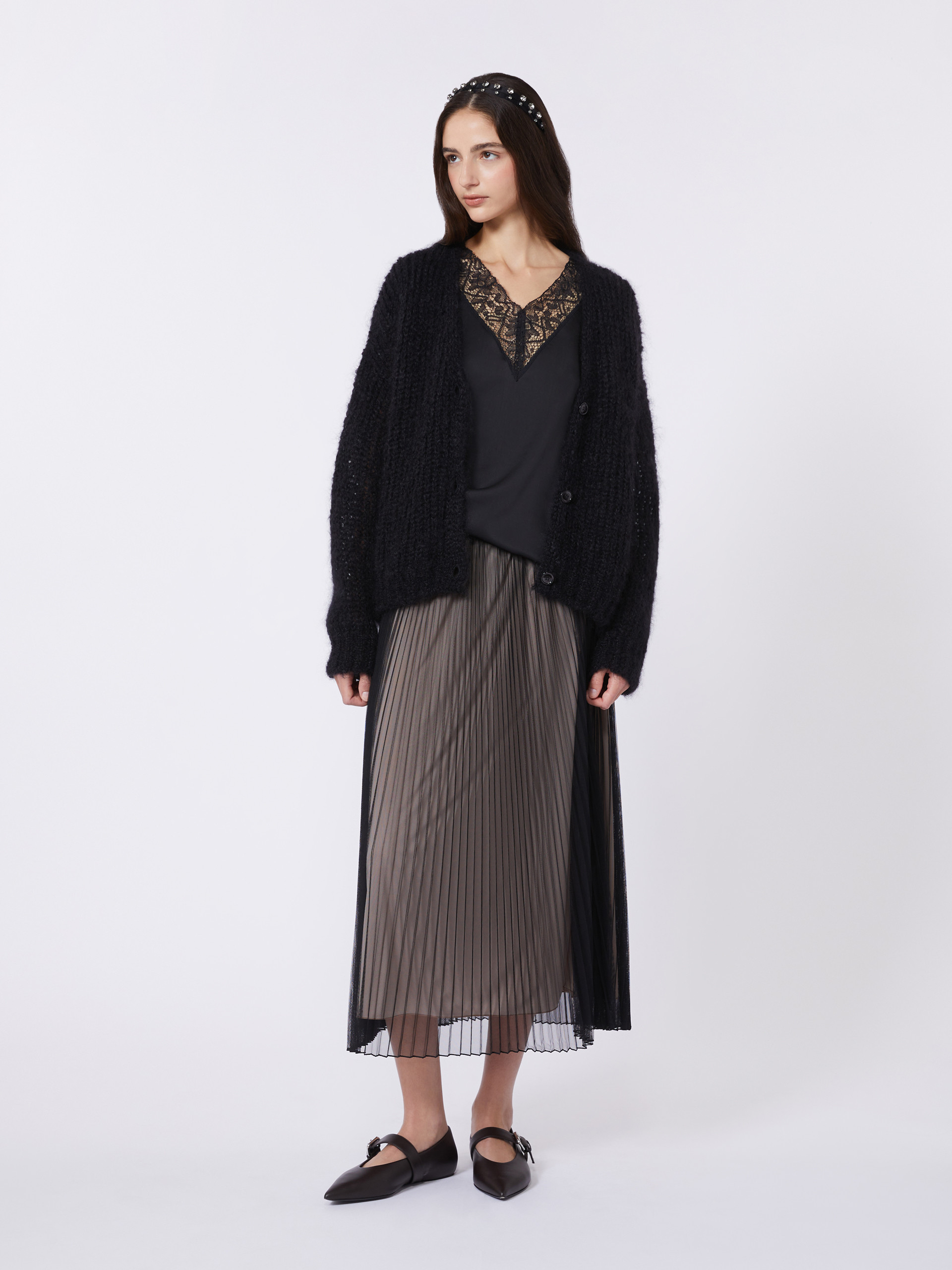 Plissé-pleated tulle skirt - BLACK - Max Mara