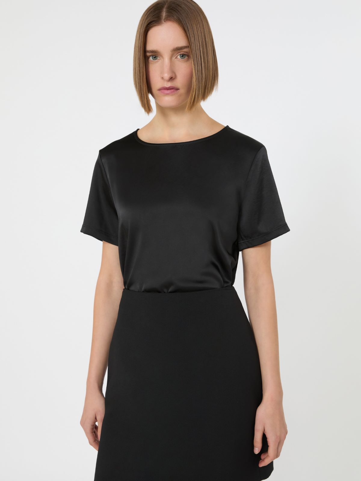 Satin and jersey T-shirt - BLACK - Max Mara - 6