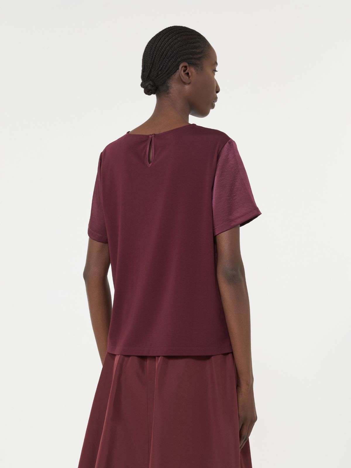 Satin and jersey T-shirt - BORDEAUX - Max Mara - 6