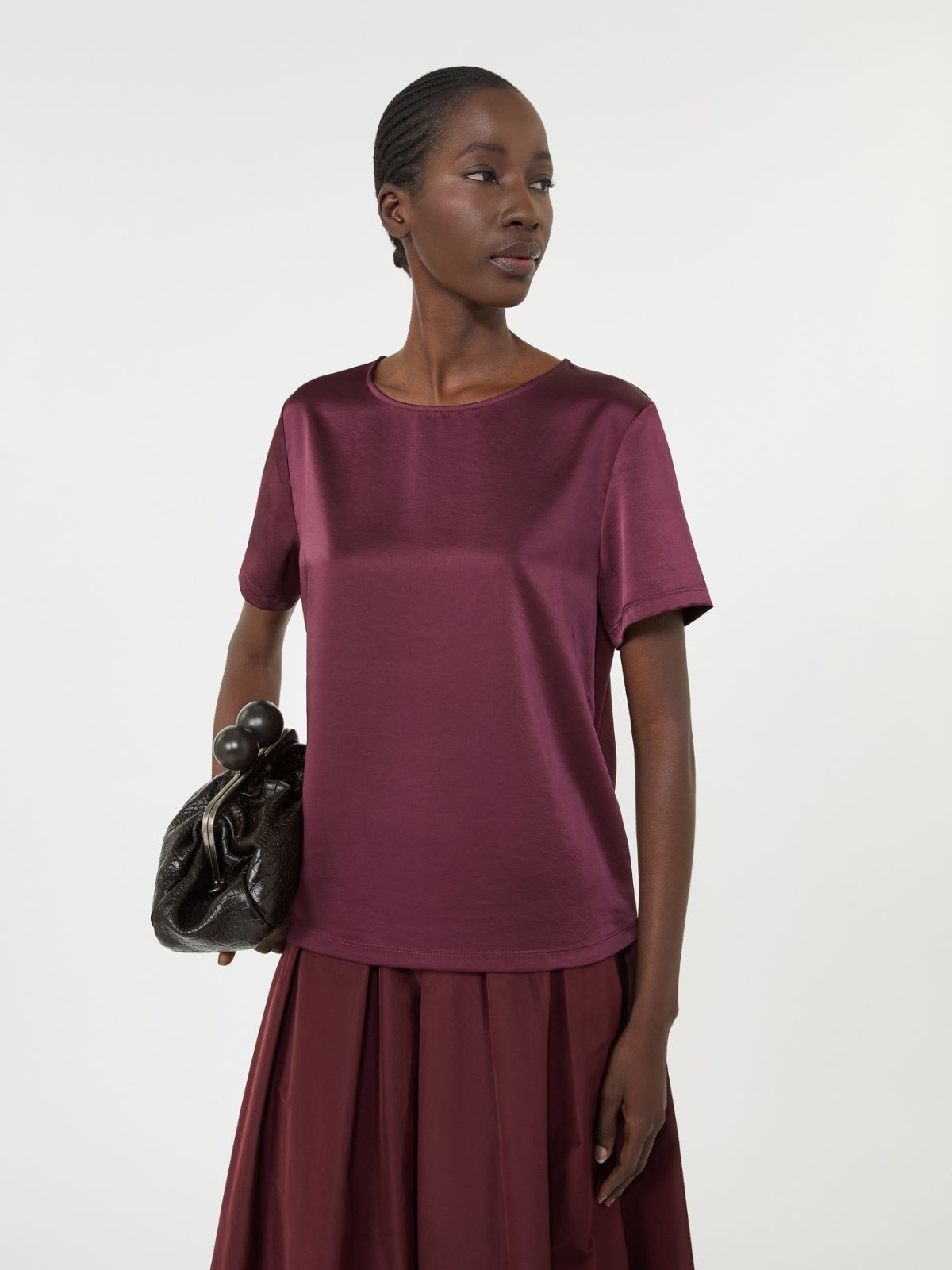 Satin and jersey T-shirt - BORDEAUX - Max Mara - 6