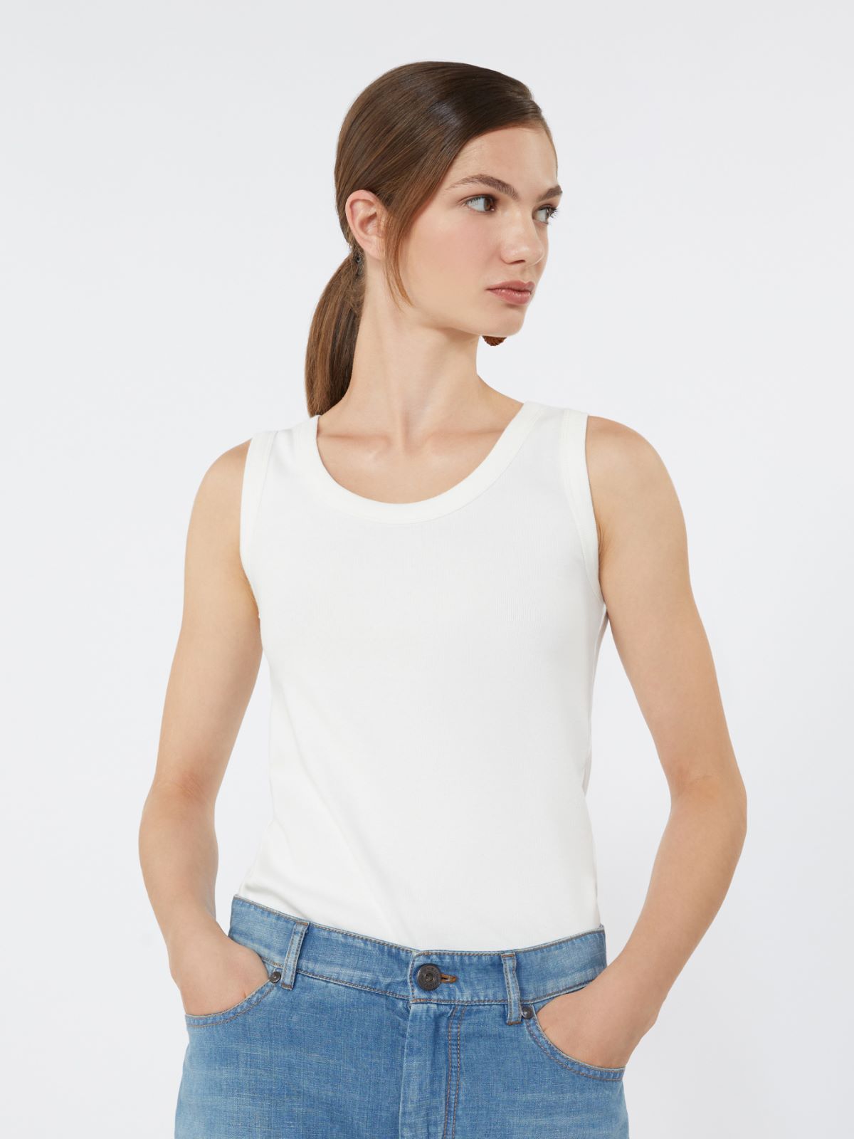 Stretch cotton top - WHITE - Max Mara - 4