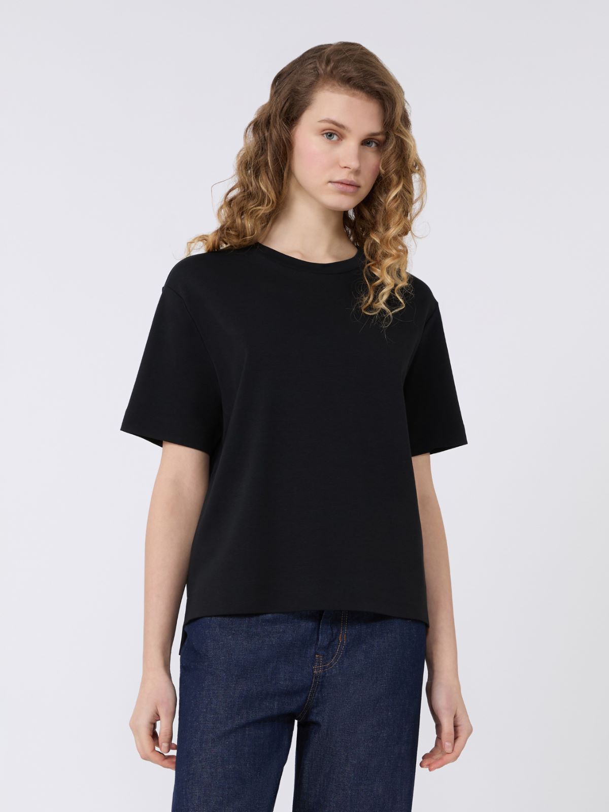 Cotton jersey boxy T-shirt - BLACK - Max Mara - 2