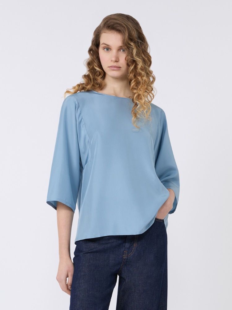 Habotai silk and jersey blouse - LIGHT BLUE - 2