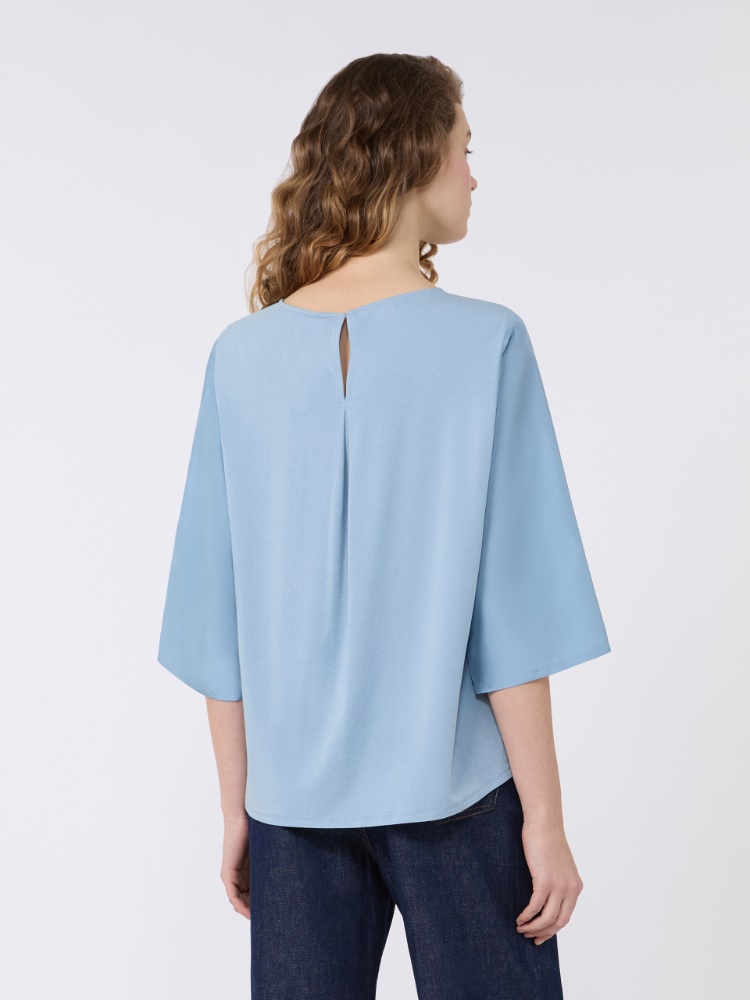 Habotai silk and jersey blouse - LIGHT BLUE - 3