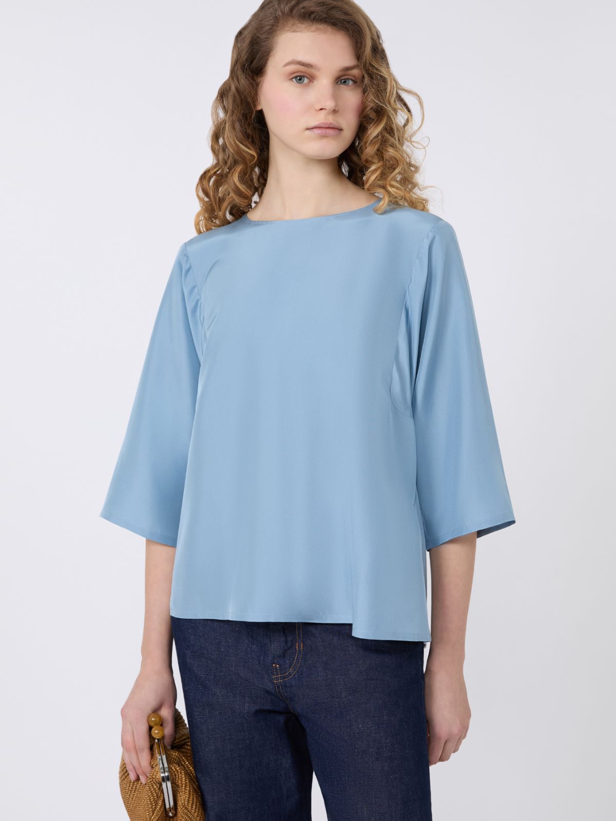 Habotai silk and jersey blouse - LIGHT BLUE - 4