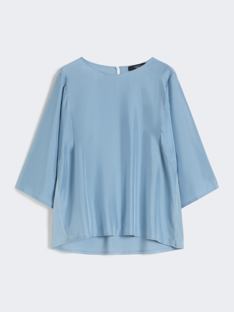 Habotai silk and jersey blouse - LIGHT BLUE - 5