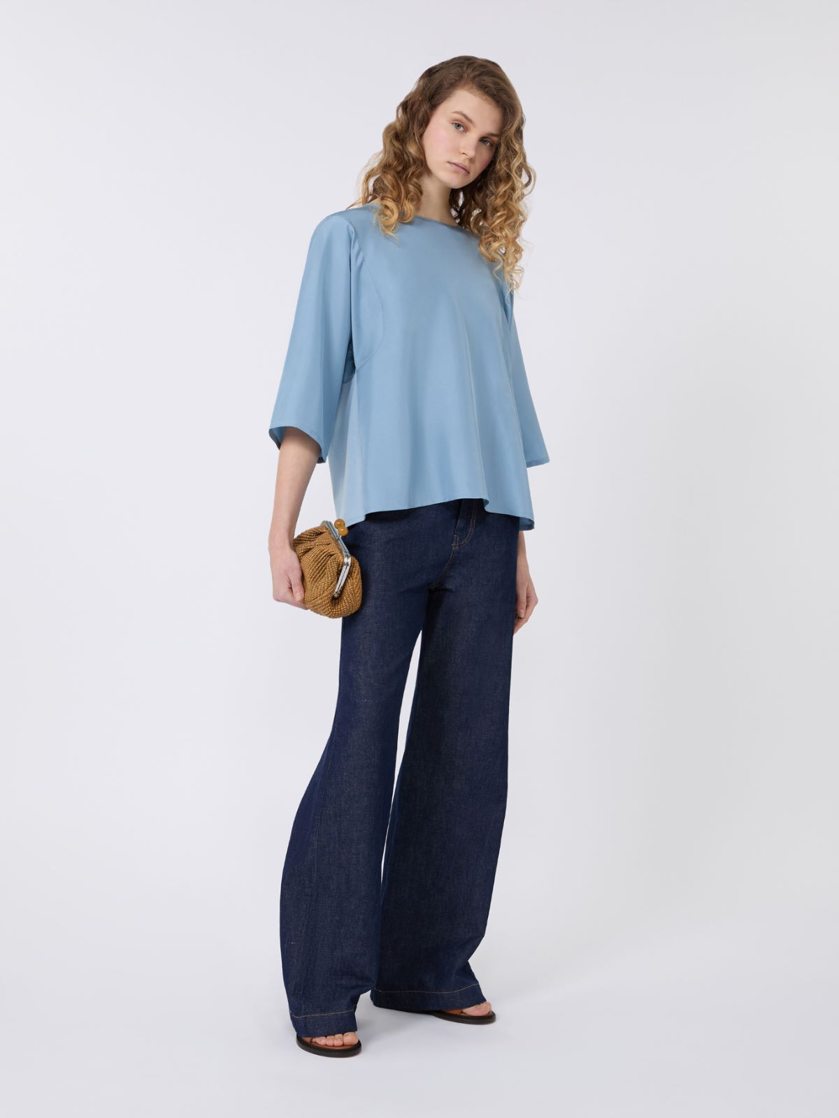 Habotai silk and jersey blouse - LIGHT BLUE