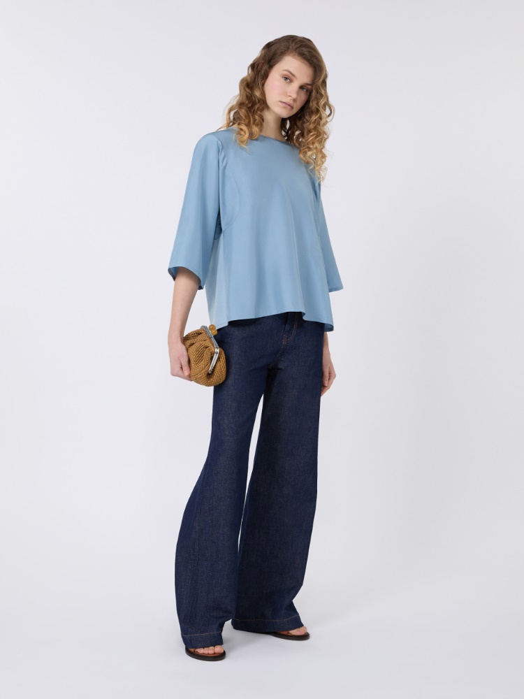 Habotai silk and jersey blouse - LIGHT BLUE - 1
