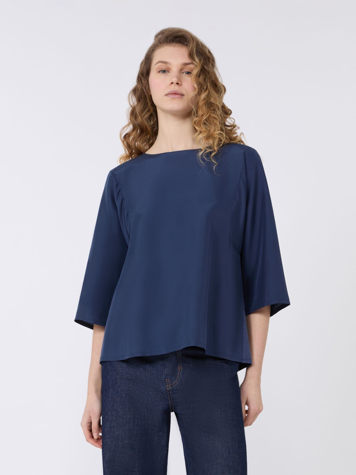 Habotai silk and jersey blouse - NAVY - Max Mara - 2