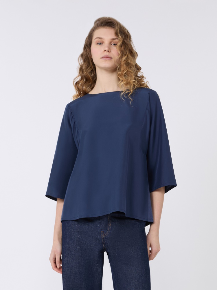 Habotai silk and jersey blouse - NAVY - Max Mara - 2