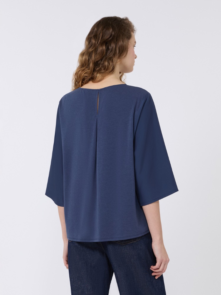 Habotai silk and jersey blouse - NAVY - Max Mara - 3