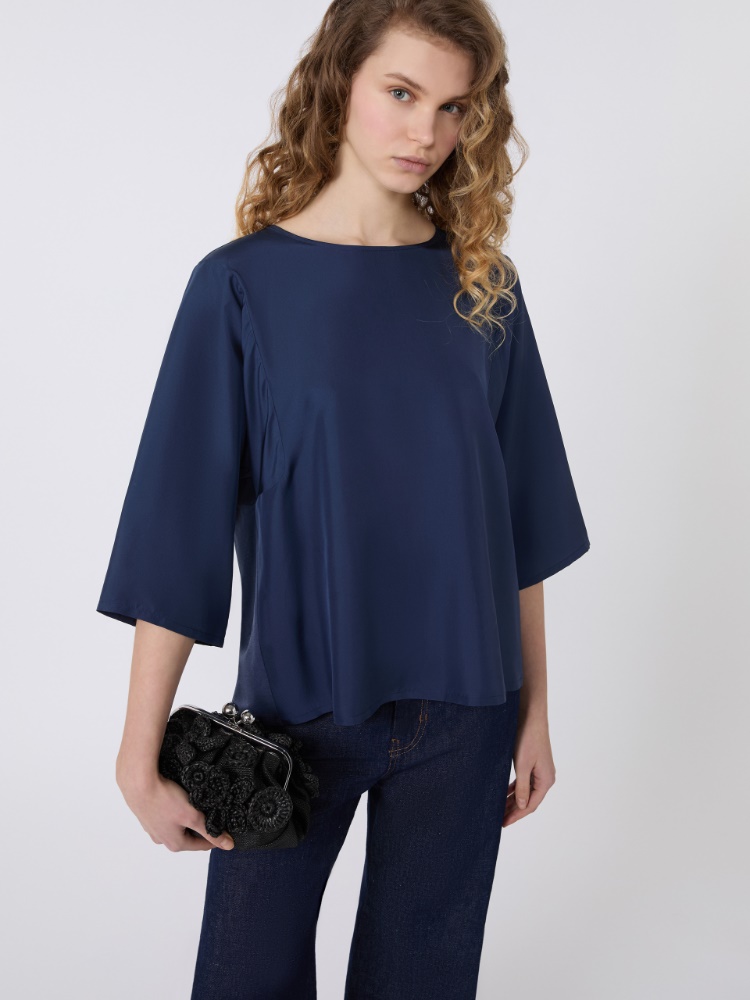 Habotai silk and jersey blouse - NAVY - Max Mara - 4