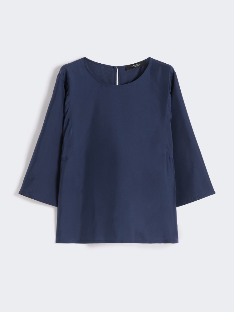 Habotai silk and jersey blouse - NAVY - Max Mara