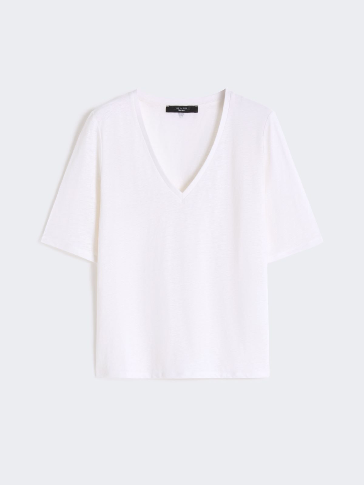 Stretch linen jersey V-neck T-shirt - WHITE - Max Mara - 5