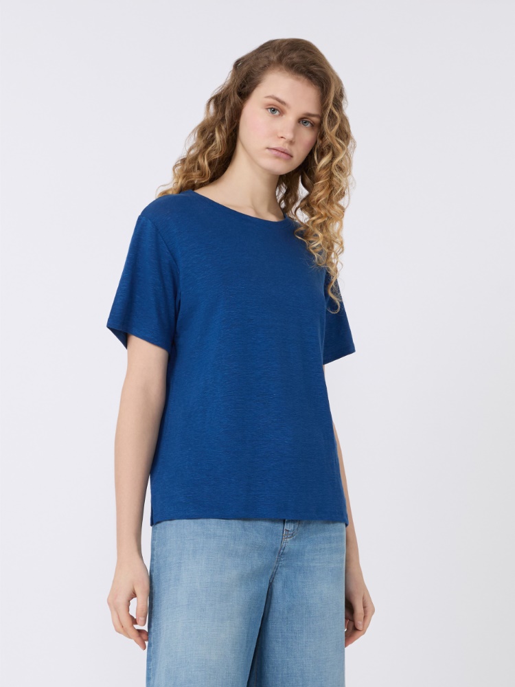 Stretch linen jersey basic T-shirt - OCEAN - Max Mara - 2