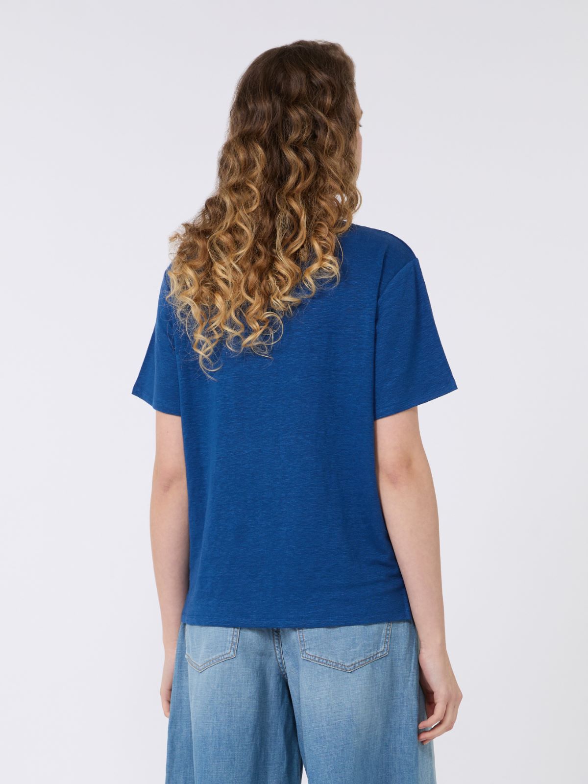 Stretch linen jersey basic T-shirt - OCEAN - Max Mara - 3