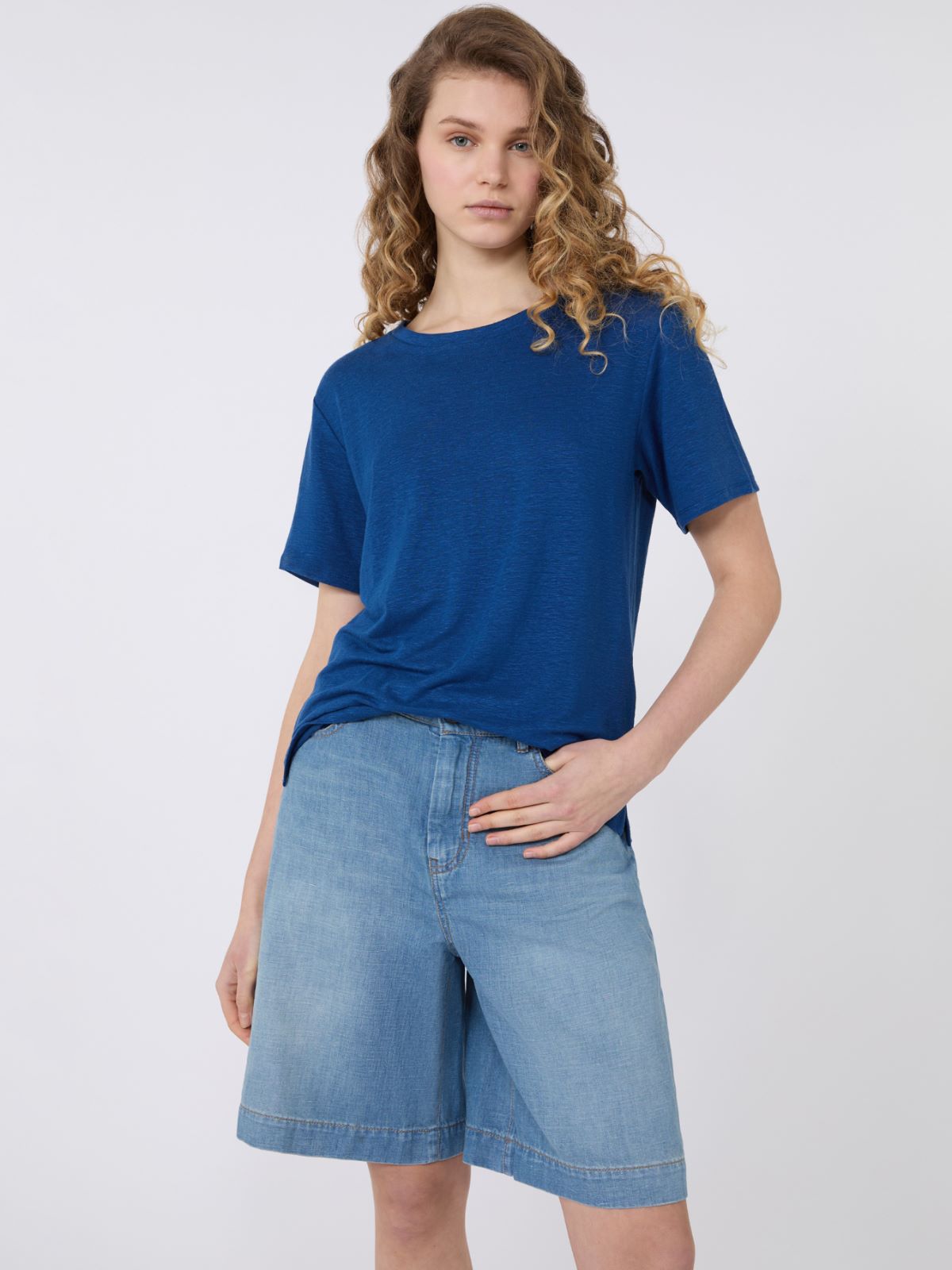Stretch linen jersey basic T-shirt - OCEAN - Max Mara - 4