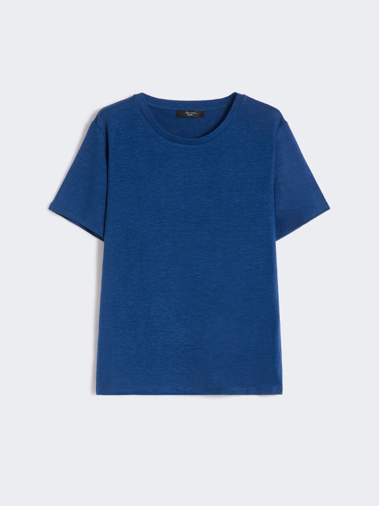 Stretch linen jersey basic T-shirt - OCEAN - Max Mara
