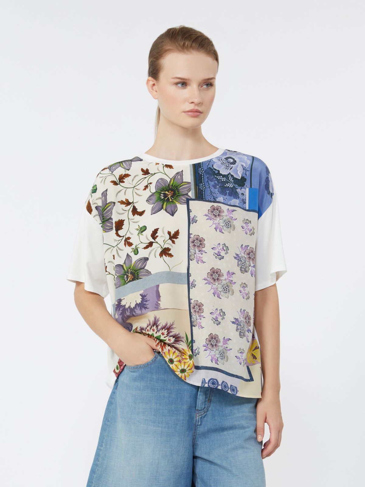 Printed silk and stretch cotton jersey T-shirt - MULTICOLOUR - Max Mara - 4