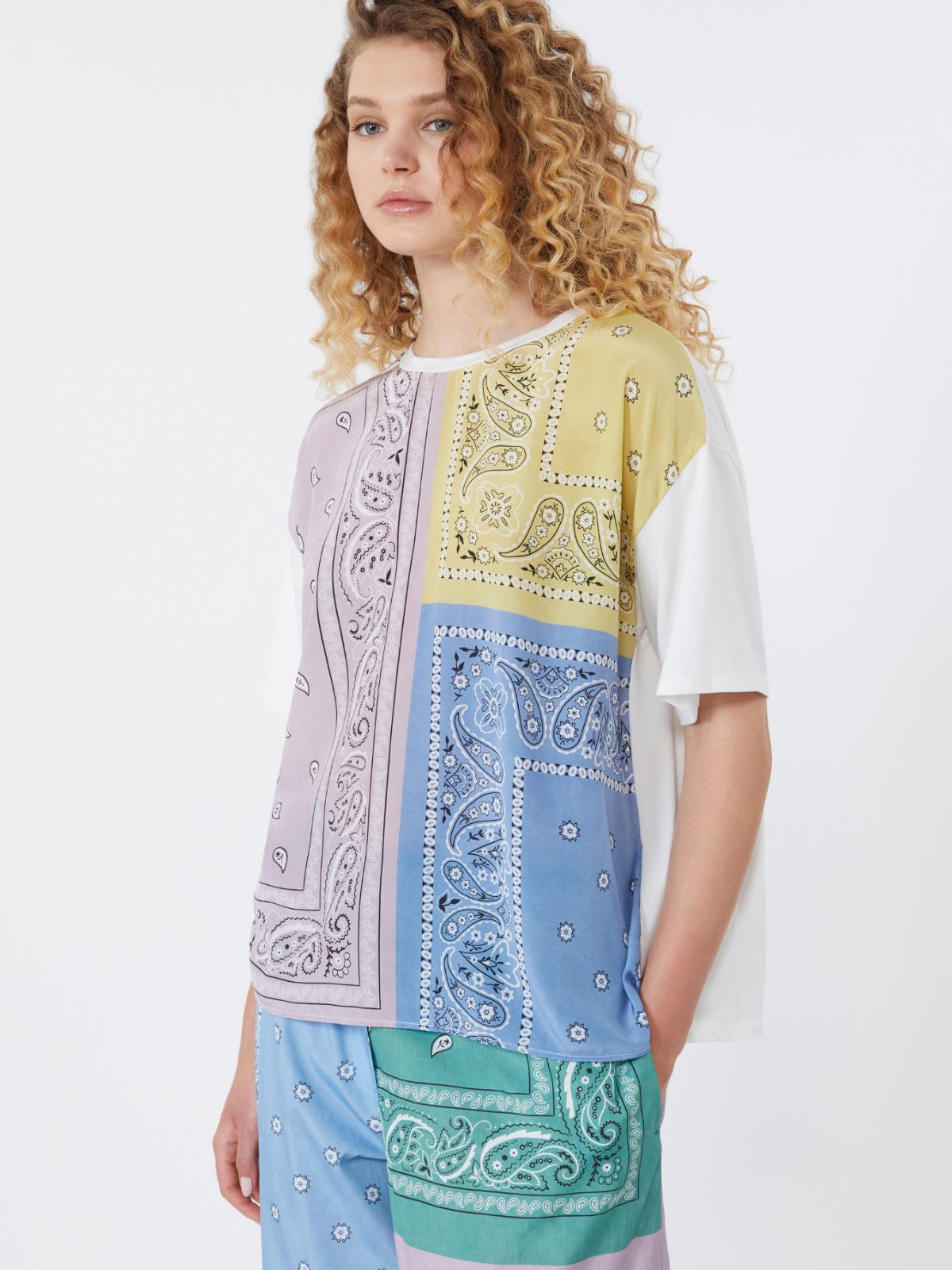T-shirt in seta stampata e jersey di cotone stretch - MULTICOLOR - Max Mara - 4