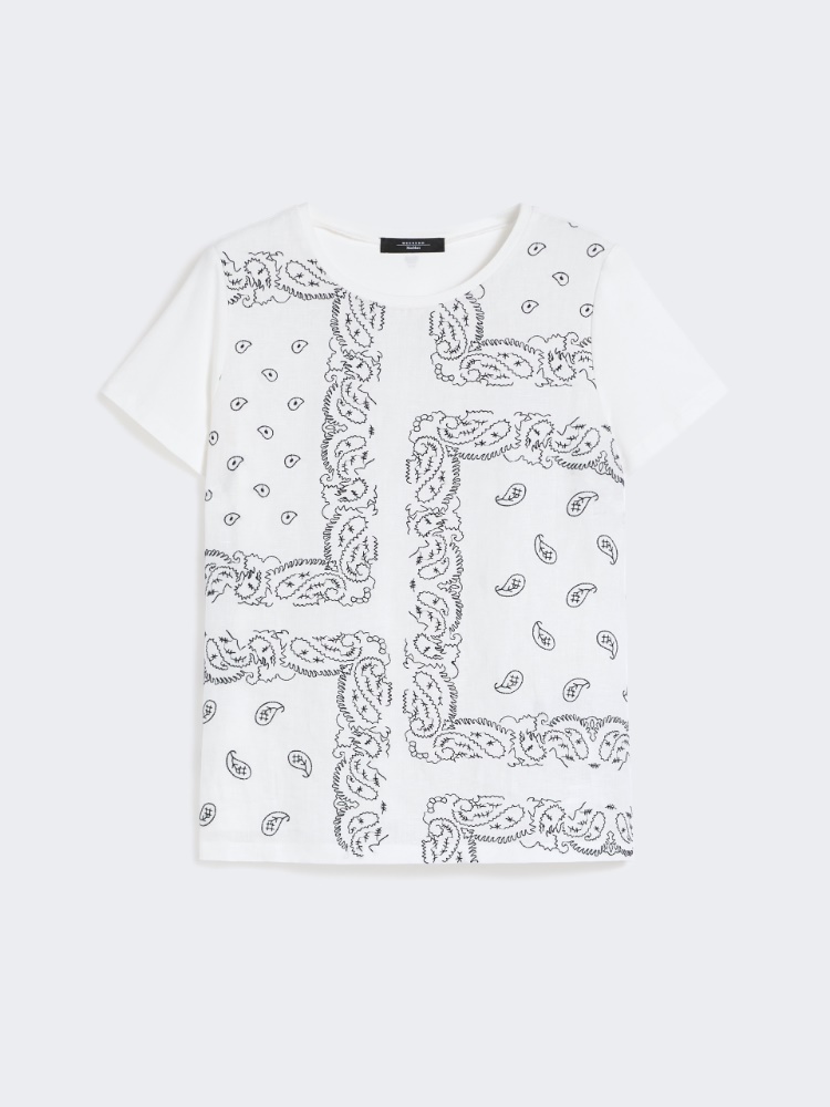 Besticktes T-Shirt aus Leinen und Stretch-Baumwolljersey - WEISS - Max Mara - 5