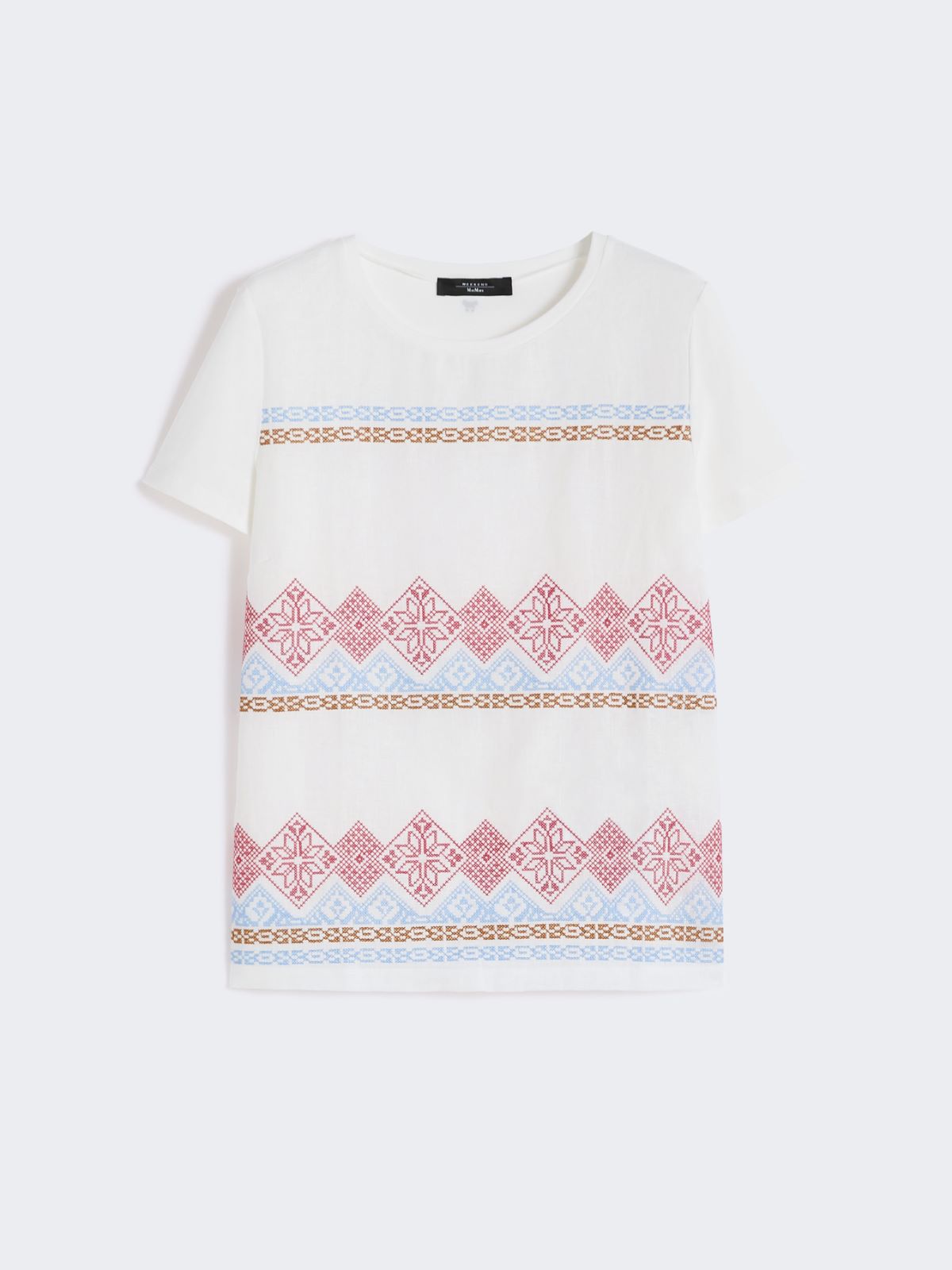 Besticktes T-Shirt aus Leinen und Stretch-Baumwolljersey - WEISS - Max Mara - 5